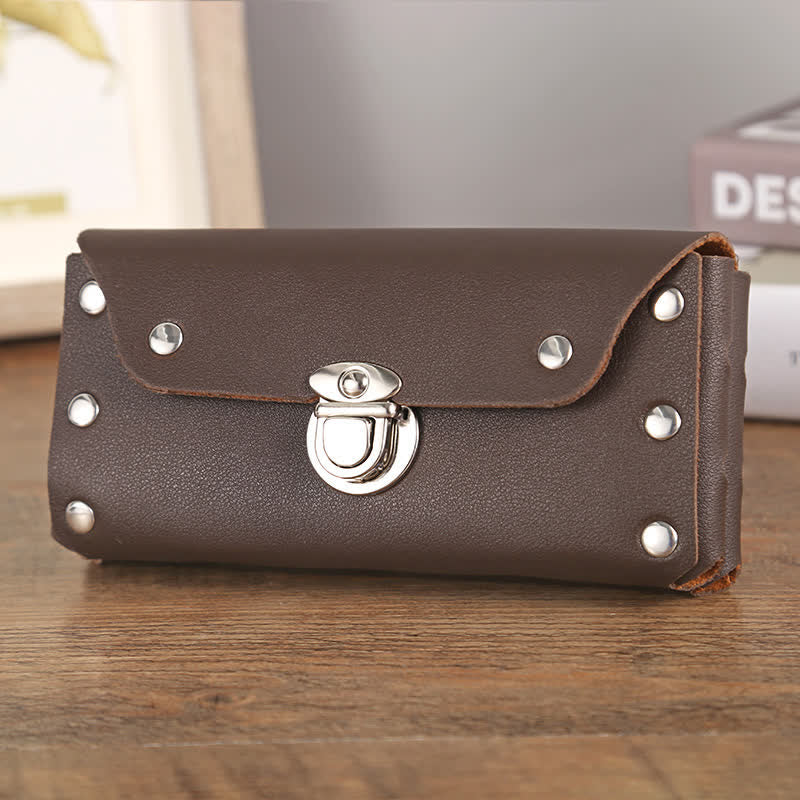 Borsa da cintura in pelle universale per telefono con bottone decorativo a rivetto - Marrone - Orizzontale - image 11