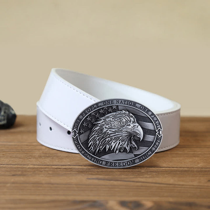 Cintura in pelle con fibbia della bandiera USA con aquila calva patriottica fai da te da uomo