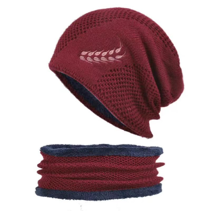 Set di 2 cappelli e scaldacollo con ricamo a forma di grano