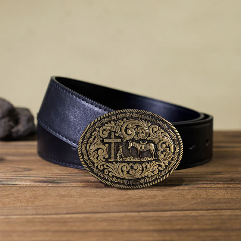 Cintura in pelle con fibbia ovale da cowboy fai da te da uomo