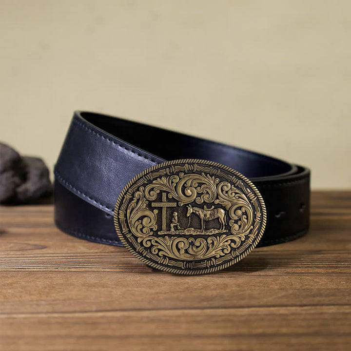 Cintura in pelle con fibbia ovale da cowboy fai da te da uomo