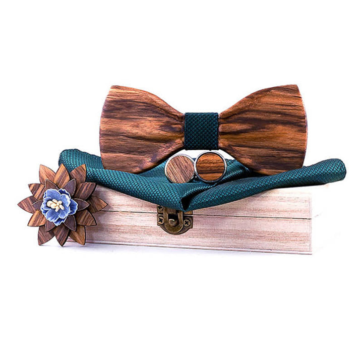 Set di 4 papillon in legno concavo formale da uomo - Verde - image 9