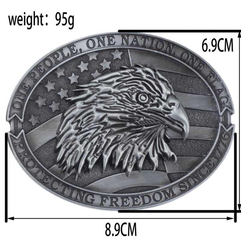 Cintura in pelle con fibbia della bandiera americana con testa d'aquila calva da uomo