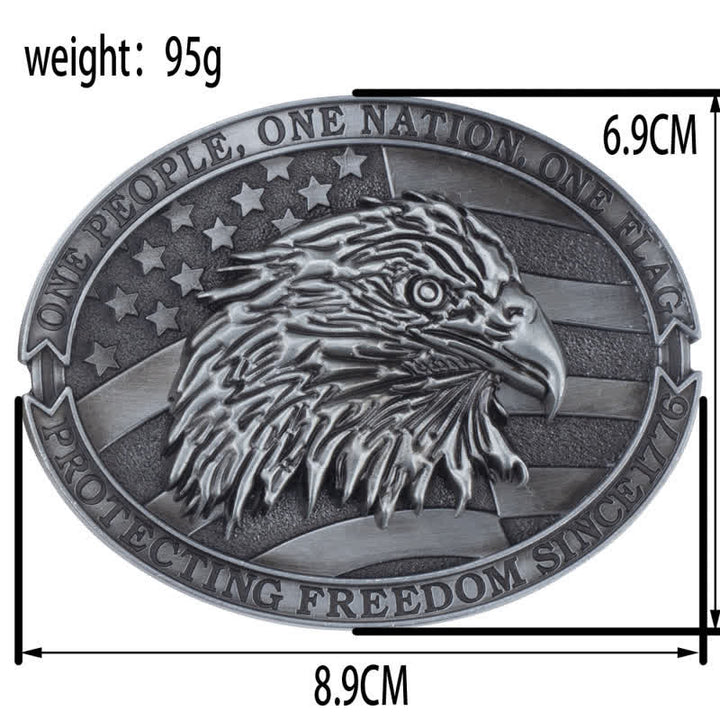 Cintura in pelle con fibbia della bandiera americana con testa d'aquila calva da uomo