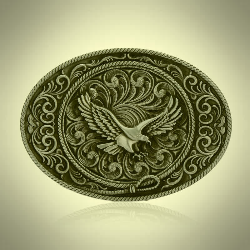 Cintura in pelle con fibbia floreale incisa con aquila volante fai da te da uomo - Bronzo antico - Senza cintura - image 3
