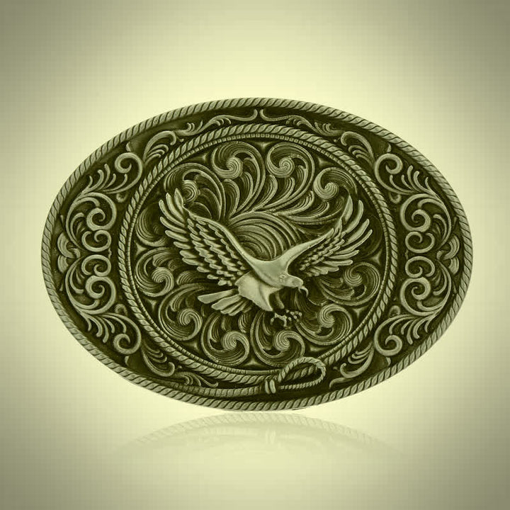 Cintura in pelle con fibbia floreale incisa con aquila volante fai da te da uomo - Bronzo antico - Senza cintura - image 3