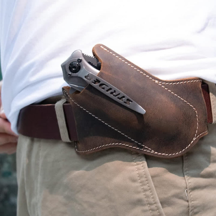 EDC Coltello pieghevole Fodero Fondina in pelle Cintura Borsa