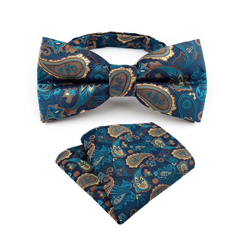 Set da 2 pezzi da uomo con papillon e fazzoletto da taschino con motivo paisley floreale - Verde acqua - image 1