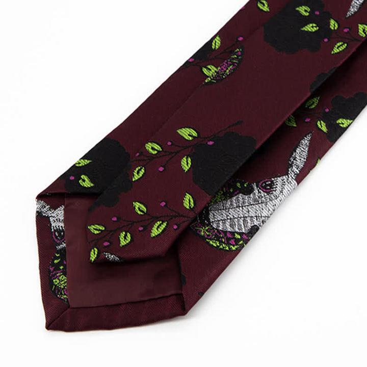 Cravatta da uomo bordeaux, nera, con rosa e cervo