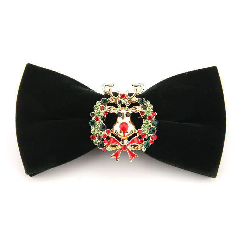 Papillon natalizio in velluto con strass e testa di alce da uomo