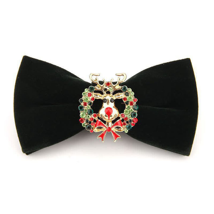 Papillon natalizio in velluto con strass e testa di alce da uomo