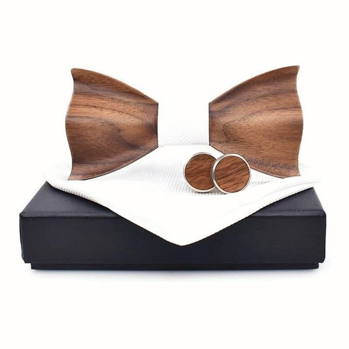 Set di 3 cravatte a farfalla in legno a scacchi piccoli da uomo - Bianco - image 7