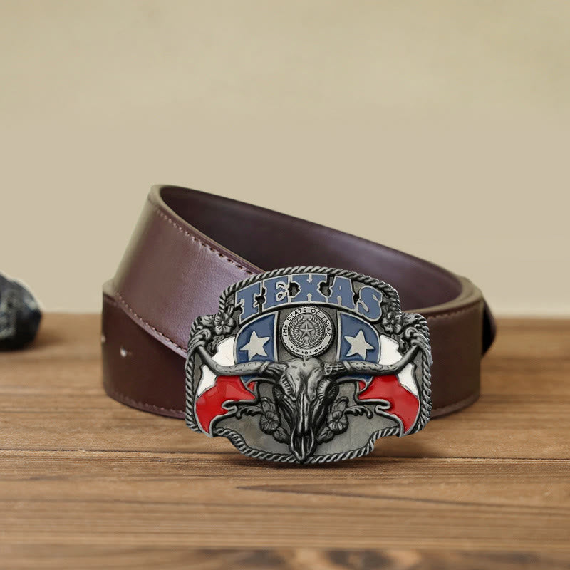 Cintura in pelle fai da te con fibbia a forma di toro Longhorn con bandiera del Texas da uomo