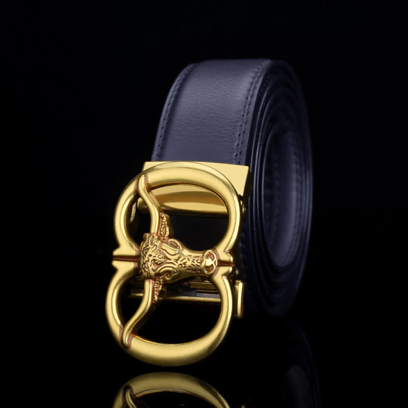 Cintura da uomo in pelle con doppio anello a testa di toro - Blu / Cuciture - 46 - image 5
