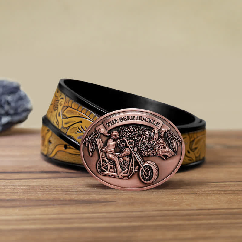 Cintura in pelle con fibbia porta birra creativa fai da te per motocicletta da uomo