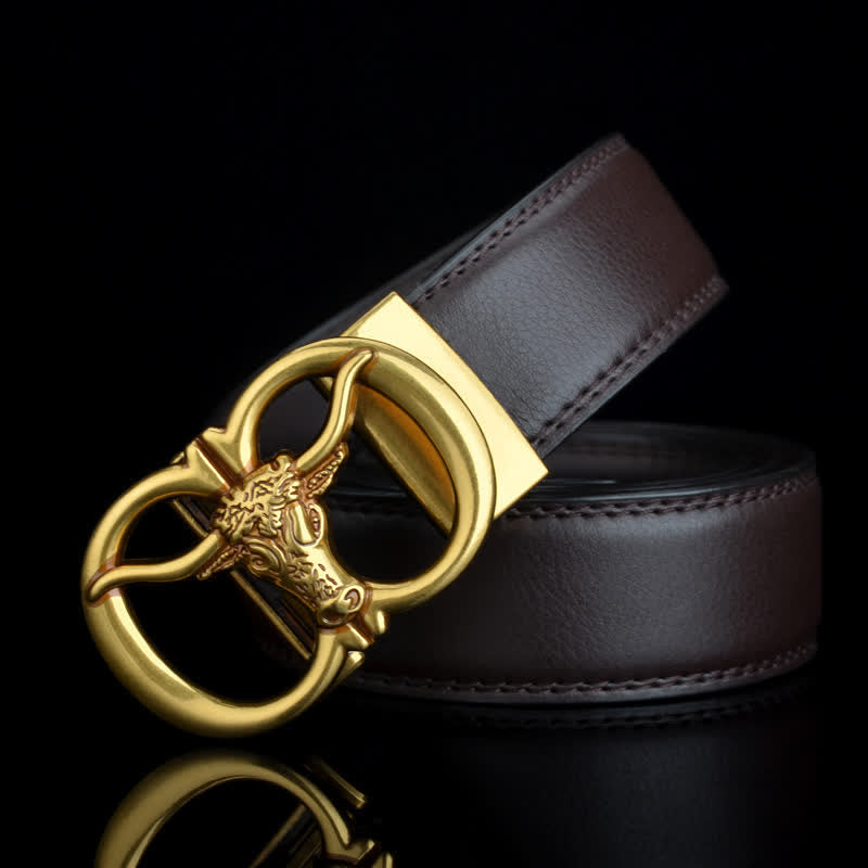 Cintura da uomo in pelle con doppio anello a testa di toro - image 4