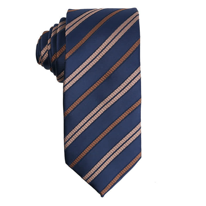 Cravatta elegante a righe da uomo - Marrone e blu navy - image 2
