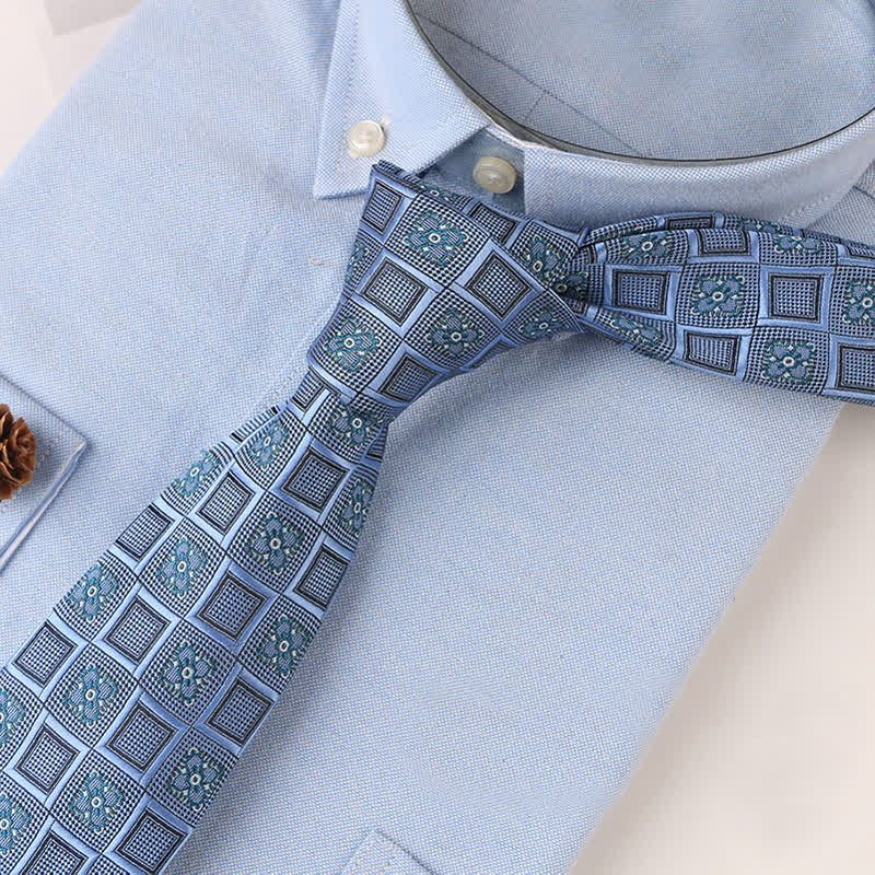 Cravatta da uomo con motivi floreali geometrici vintage - Diamante blu - image 13