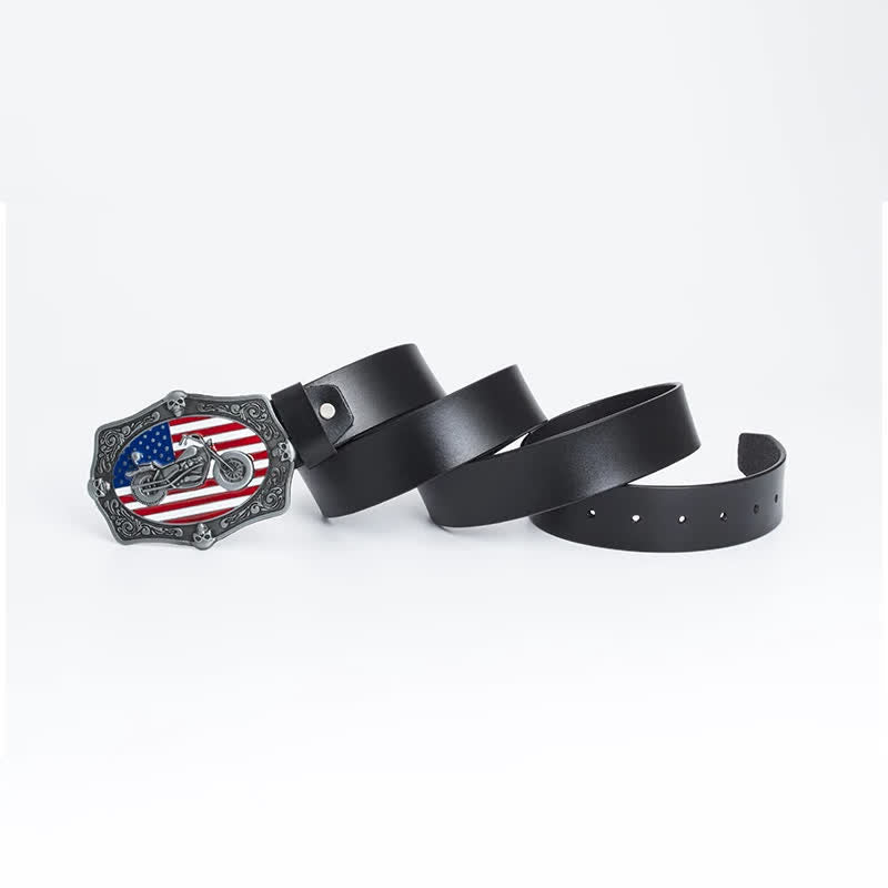 Cintura in pelle da uomo con teschio e bandiera americana per motociclisti - image 4