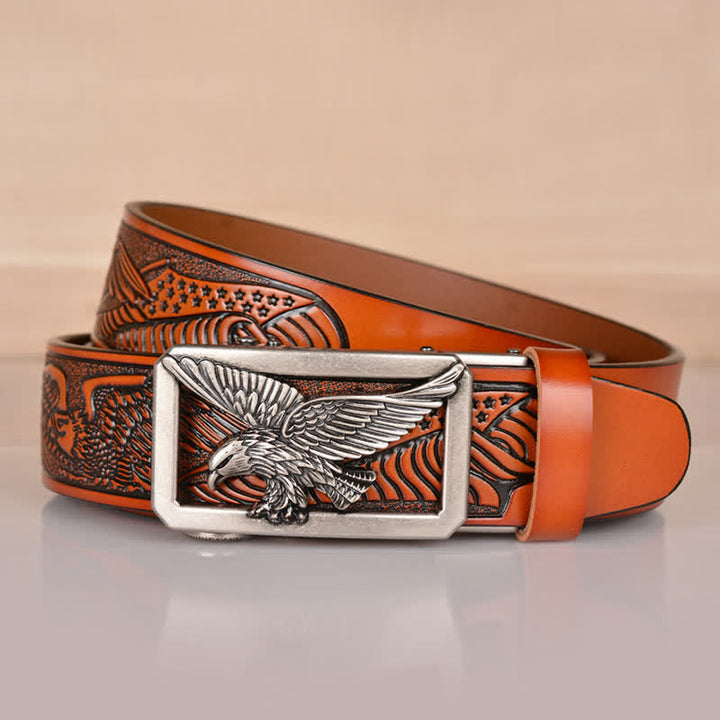 Cintura in pelle goffrata con fibbia Hollow Eagle da uomo