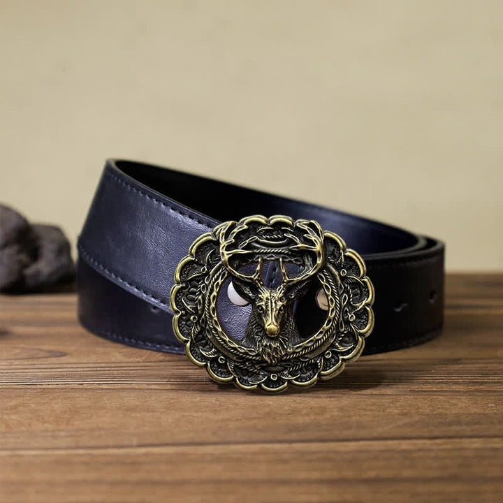 Cintura in pelle con fibbia in corno di alce 3D fai da te da uomo - Bronzo antico - Cintura PU nera (40) - image 5