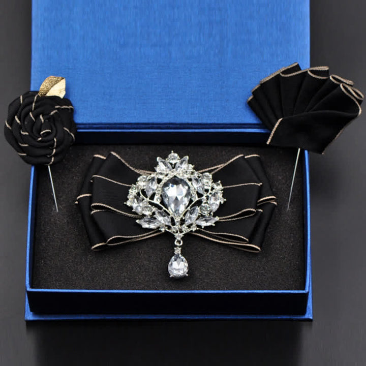 Set di 3 papillon con spilla e strass a righe