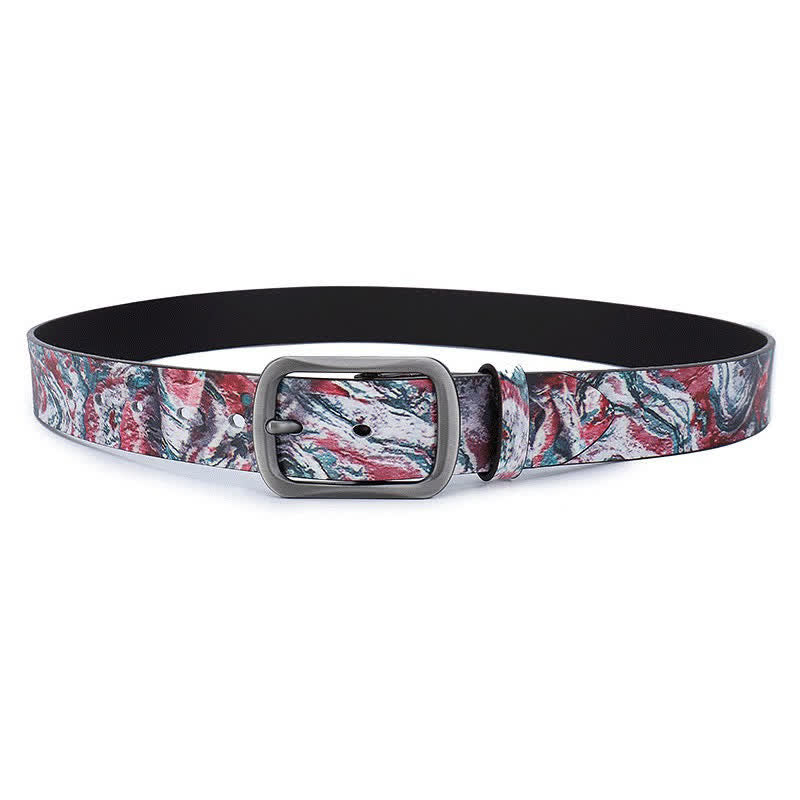 Cintura in vera pelle con motivo graffiti dipinto rosso verde