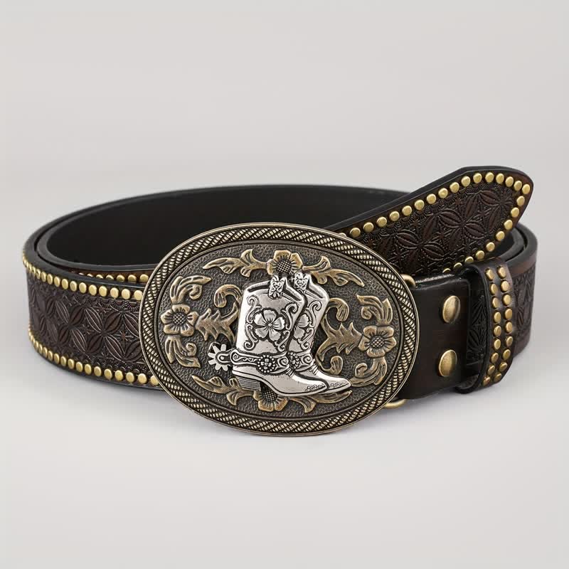 Cintura in pelle con fibbia ovale, stile retrò, da uomo, in argento - image 1