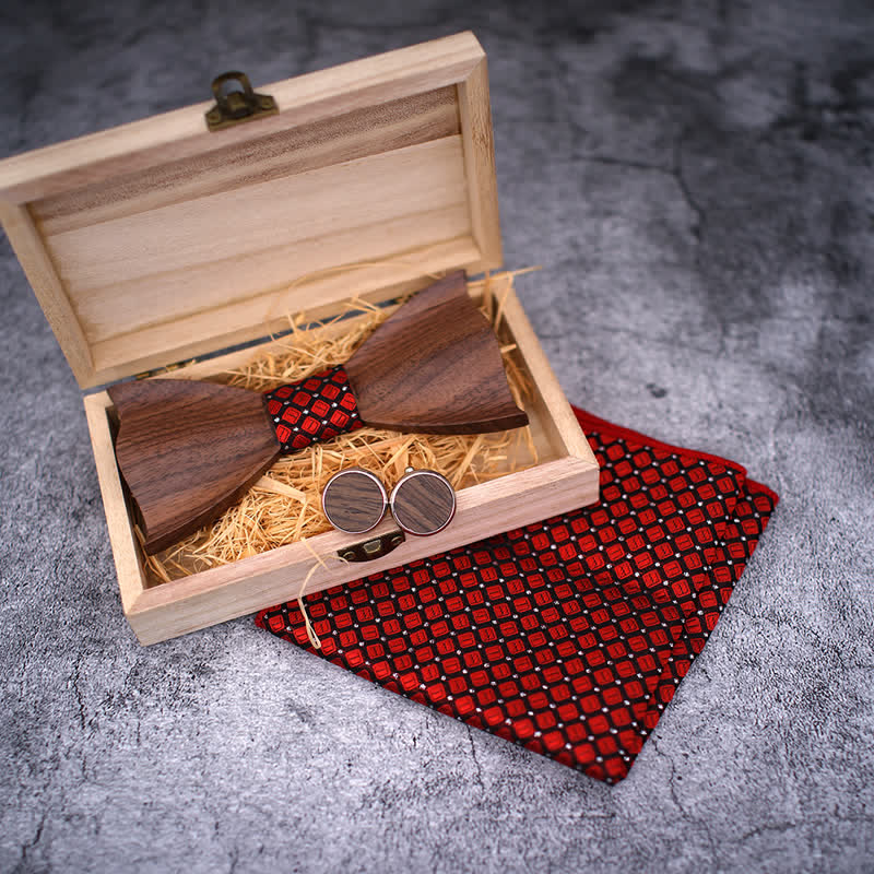 Set di 3 papillon in legno di noce nero 3D da uomo