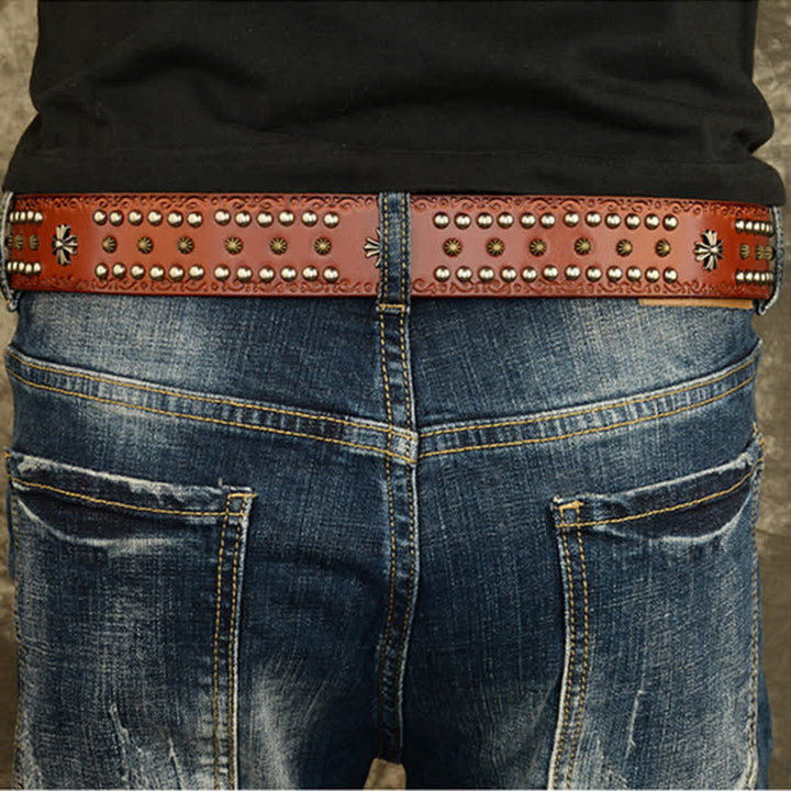 Cintura unisex con decorazione a borchie e borchie incrociate in stile rock