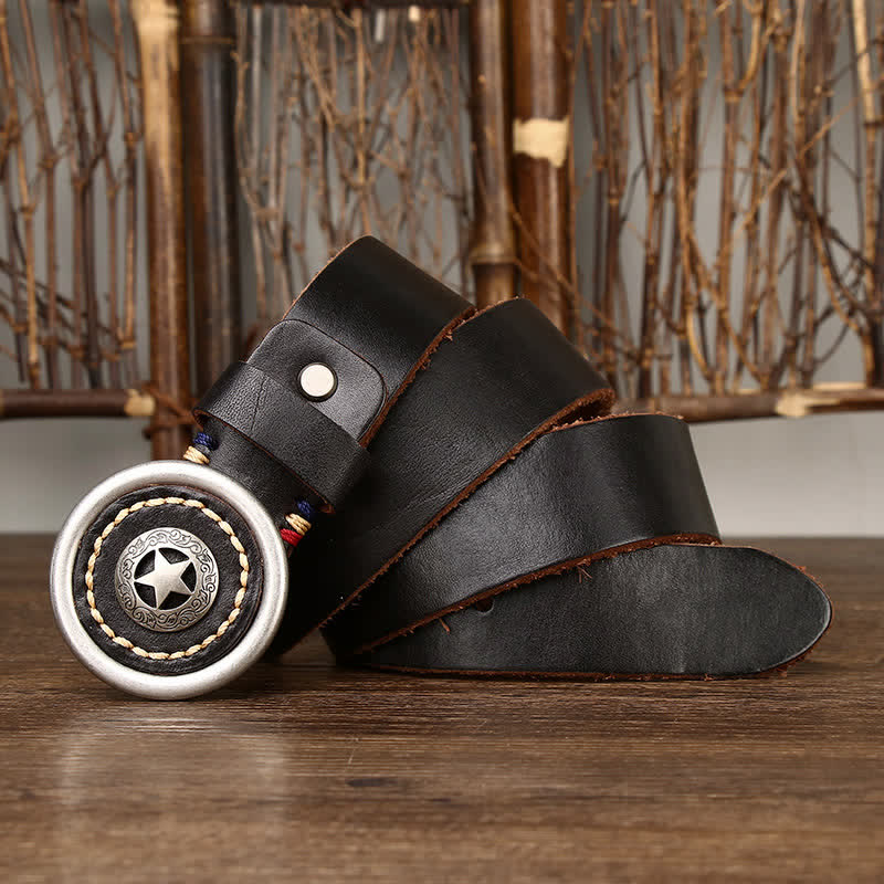 Cintura in pelle spessa con pentacolo vintage da uomo