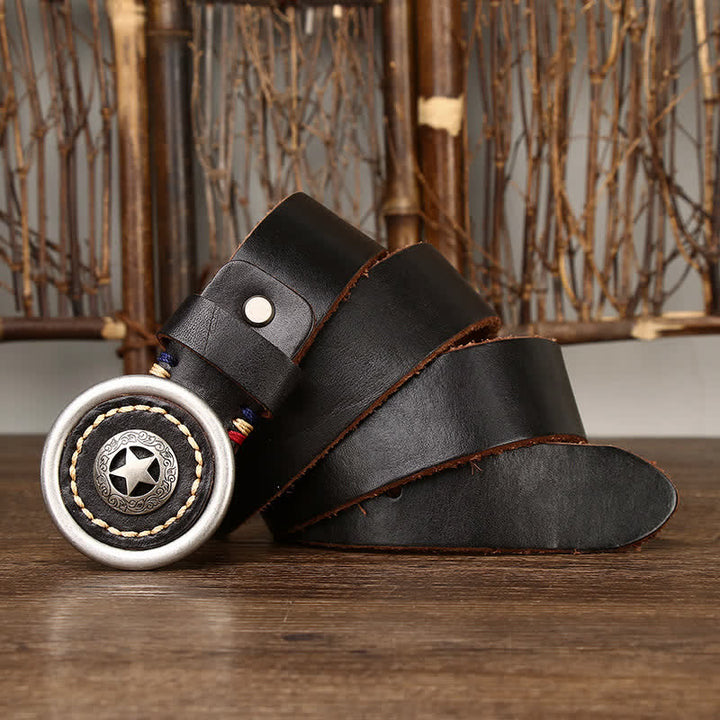 Cintura in pelle spessa con pentacolo vintage da uomo
