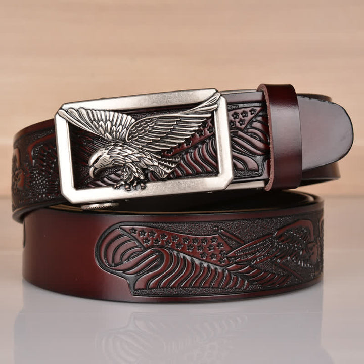 Cintura in pelle goffrata con fibbia Hollow Eagle da uomo