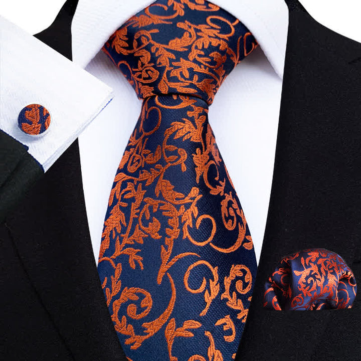 Set di 3 cravatte da uomo arancioni e blu navy 