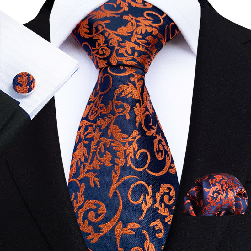 Set di 3 cravatte da uomo arancioni e blu navy - Arancione e blu navy - image 0