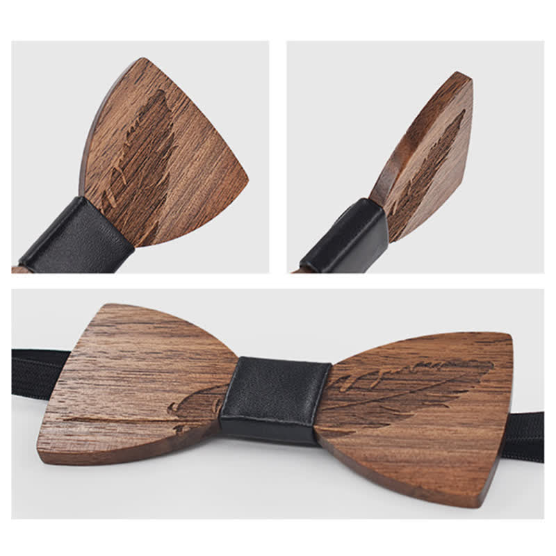 Set di 2 papillon in legno con incisione di piume da uomo