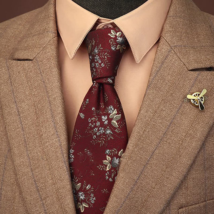 Cravatta floreale vintage rosso scuro e blu da uomo