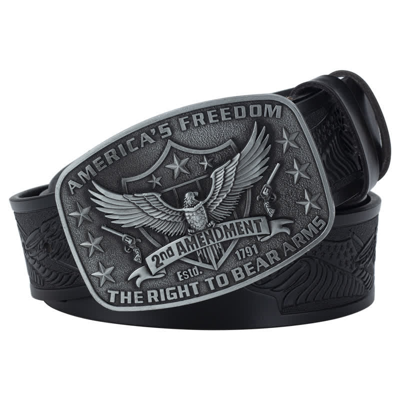 Cintura in pelle retrò da uomo con aquila America's Freedom - Nero / Grigio - 46 - image 6