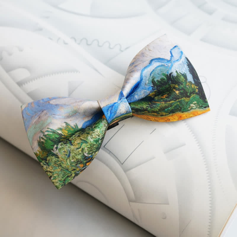 Papillon da uomo con dipinto a olio e campo di grano