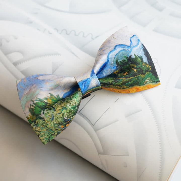 Papillon da uomo con dipinto a olio e campo di grano