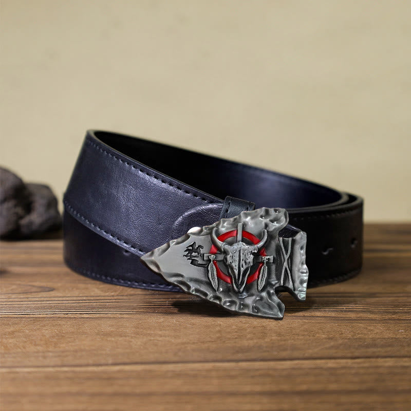 Cintura in pelle con fibbia a forma di toro a forma di punta di freccia fai da te da uomo