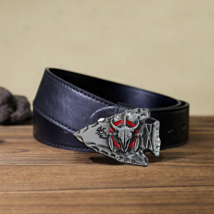 Cintura in pelle con fibbia a forma di toro a forma di punta di freccia fai da te da uomo