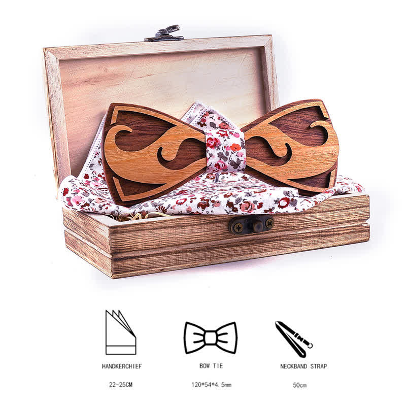 Set di 2 papillon in legno con barba intagliata da uomo - image 1