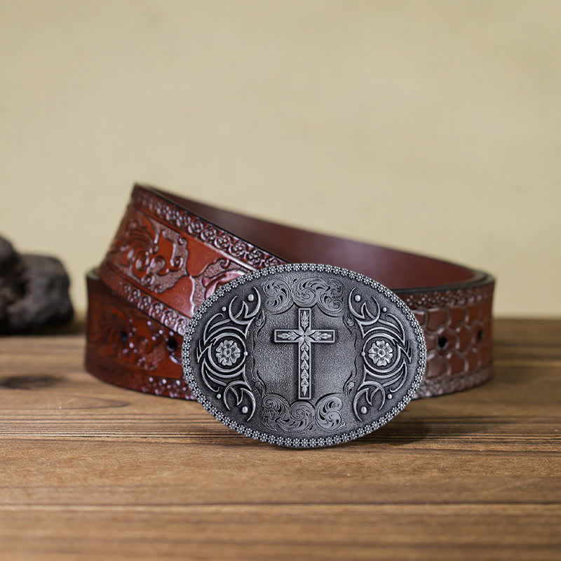 Cintura in pelle con chiusura floreale a croce fai da te da uomo