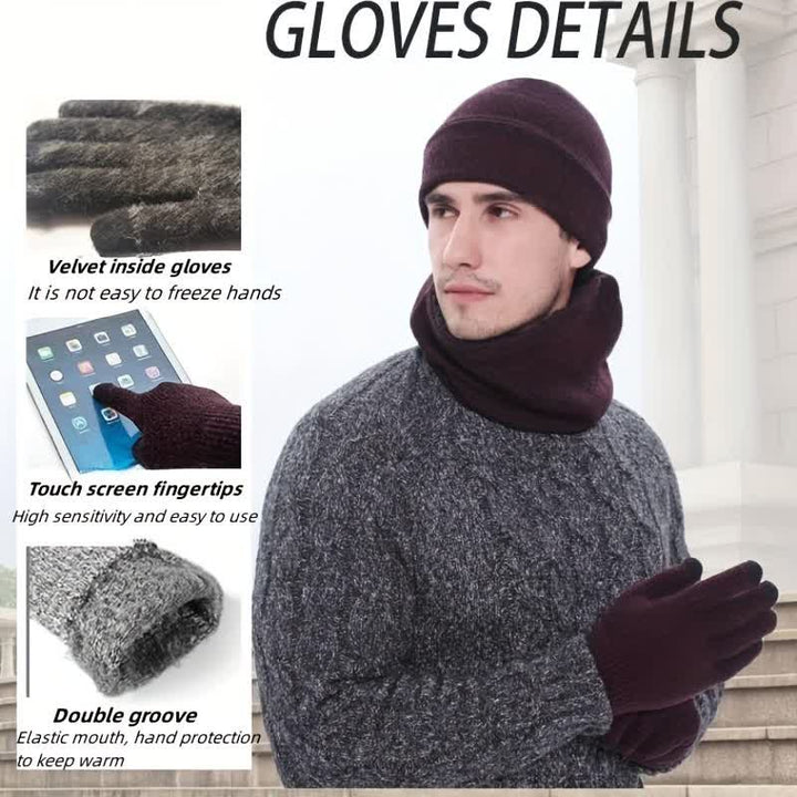 Set di 3 caldi cappelli, sciarpe e guanti touchscreen