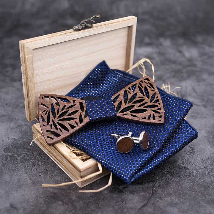 Set di 4 papillon in legno a forma di foglia cava da uomo