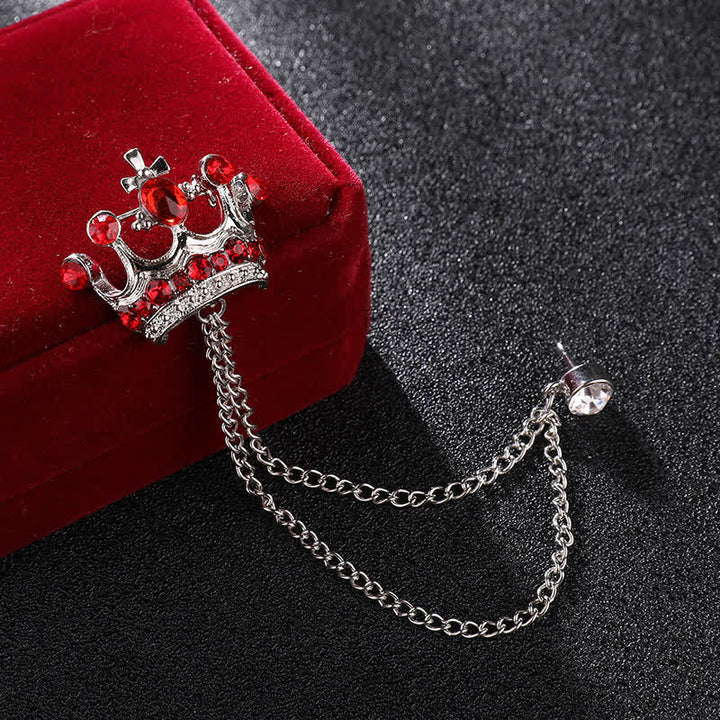Spilla da uomo con catena a corona retrò e strass