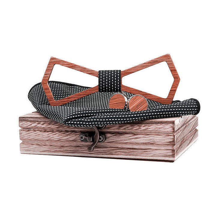 Set di 3 papillon in legno con design intagliato cavo da uomo - Puntini neri - image 8