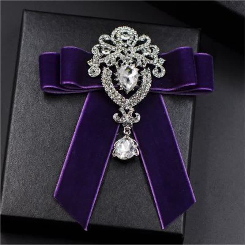 2 pezzi Royal Rhinestone Spilla Velluto Papillon Set - Viola - image 2