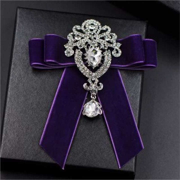 2 pezzi Royal Rhinestone Spilla Velluto Papillon Set - Viola - image 2